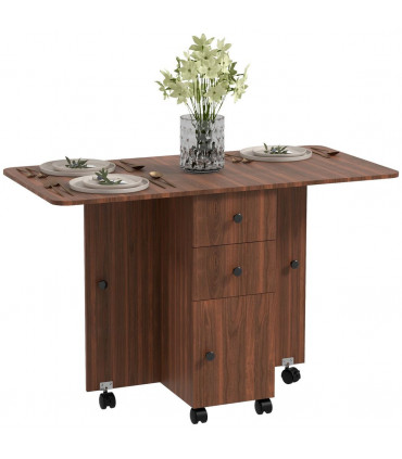 HOMCOM Folding Dining Table, Drop Leaf Table With Drawers Distressed Brown