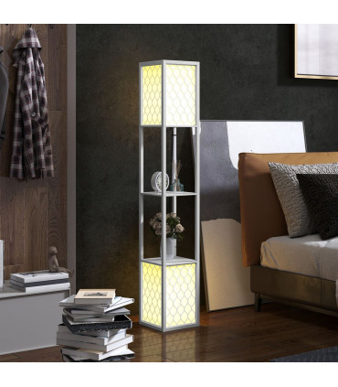 HOMCOM 2-Light Modern Floor Lamp with Shelves for Living Room, Bedroom, White
