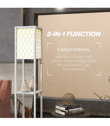 HOMCOM 2-Light Modern Floor Lamp with Shelves for Living Room, Bedroom, White