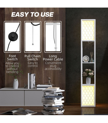 HOMCOM 2-Light Modern Floor Lamp with Shelves for Living Room, Bedroom, White