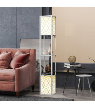 HOMCOM 2-Light Modern Floor Lamp with Shelves for Living Room, Bedroom, White