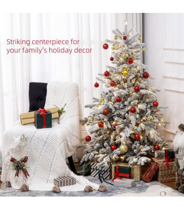 HOMCOM 5 Ft Artificial Christmas Tree with Realistic Snow Branches, LED Lights