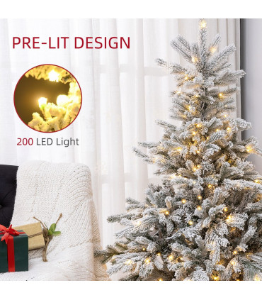 HOMCOM 5 Ft Artificial Christmas Tree with Realistic Snow Branches, LED Lights