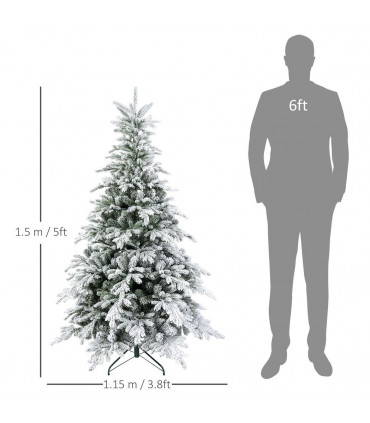 HOMCOM 5 Ft Artificial Christmas Tree with Realistic Snow Branches, LED Lights