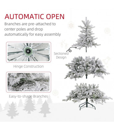 HOMCOM 5 Ft Artificial Christmas Tree with Realistic Snow Branches, LED Lights
