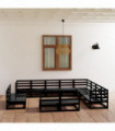 vidaXL 12 Piece Garden Lounge Set Black Solid Pinewood