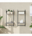 vidaXL 2-Tier Wall Shelves with Bars 2 pcs Grey Sonoma 30x25x65 cm