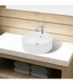 Ceramic Bathroom Sink Basin Faucet/Overflow Hole White Round