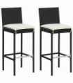 Garden Bar Stools with Cushions 2 pcs Black Poly Rattan