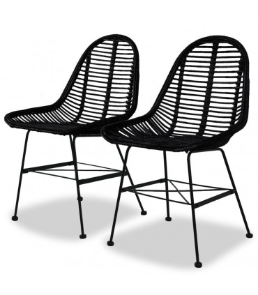 vidaXL Dining Chairs 2 pcs Black Natural Rattan