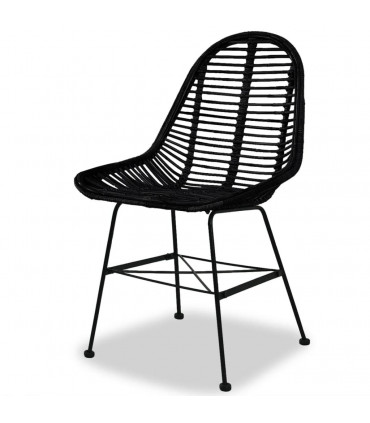 vidaXL Dining Chairs 2 pcs Black Natural Rattan