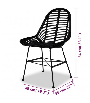 vidaXL Dining Chairs 2 pcs Black Natural Rattan