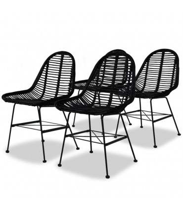 vidaXL Dining Chairs 4 pcs Black Natural Rattan