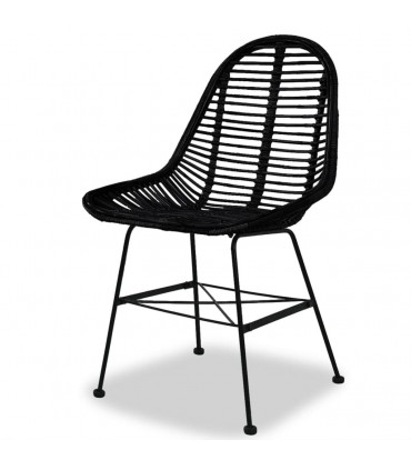 vidaXL Dining Chairs 4 pcs Black Natural Rattan