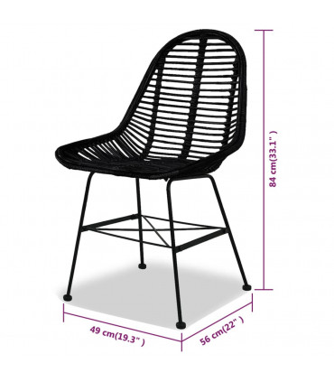 vidaXL Dining Chairs 4 pcs Black Natural Rattan