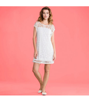 Flo Women's Mini Lace Summer Sleeveless Casual Dress, White Small