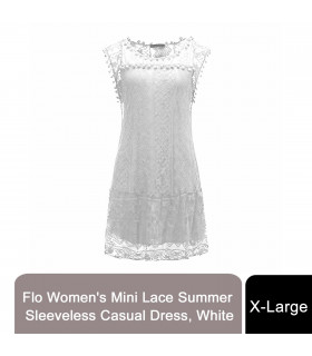 Flo Women's Mini Lace Summer Sleeveless Casual Dress, White XL