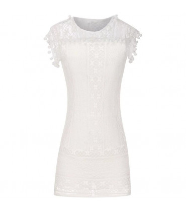 Flo Women's Mini Lace Summer Sleeveless Casual Dress, White XL