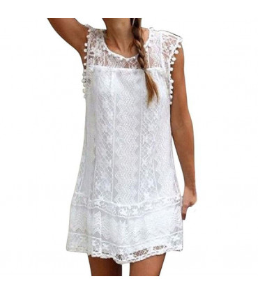 Flo Women's Mini Lace Summer Sleeveless Casual Dress, White XL