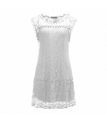 Flo Women's Mini Lace Summer Sleeveless Casual Dress, White XL