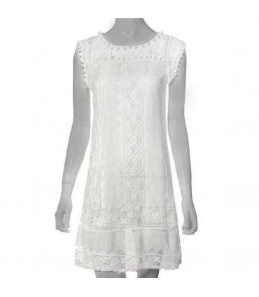 Flo Women's Mini Lace Summer Sleeveless Casual Dress, White Large