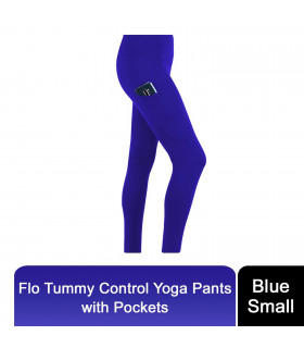 Flo Yoga pants with pockets/tummy control[Blue,Small]