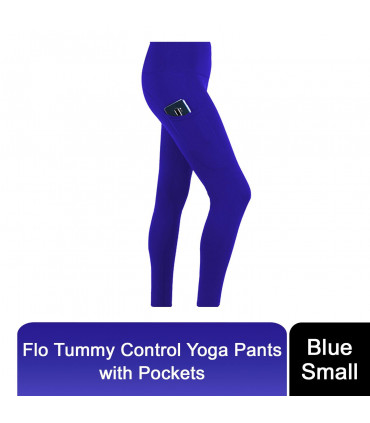 Flo Yoga pants with pockets/tummy control[Blue,Small]