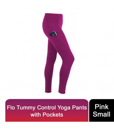 Flo Yoga pants with pockets/tummy control[Pink,Small]