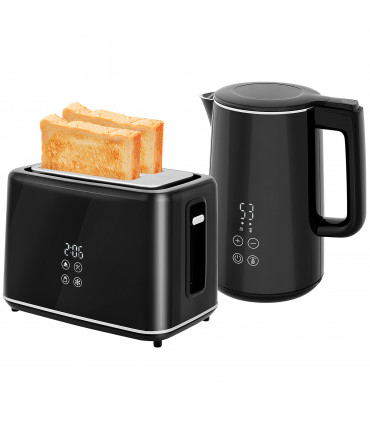HOMCOM 1.5L 3000W Fast Boil Electric Kettle and 2 Slice Toaster Set, Black