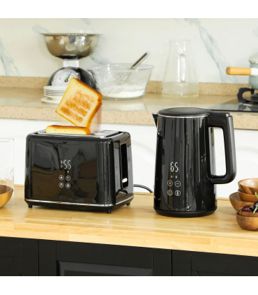HOMCOM 1.5L 3000W Fast Boil Electric Kettle and 2 Slice Toaster Set, Black