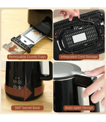 HOMCOM 1.5L 3000W Fast Boil Electric Kettle and 2 Slice Toaster Set, Black