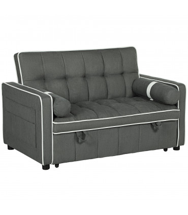 HOMCOM 2 Seater Pull Out Sofa Bed with Adjustable Backrest, Charcoal Grey