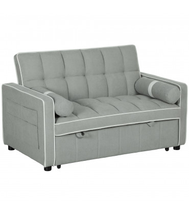 HOMCOM 2 Seater Pull Out Sofa Bed with Adjustable Backrest, Light Grey
