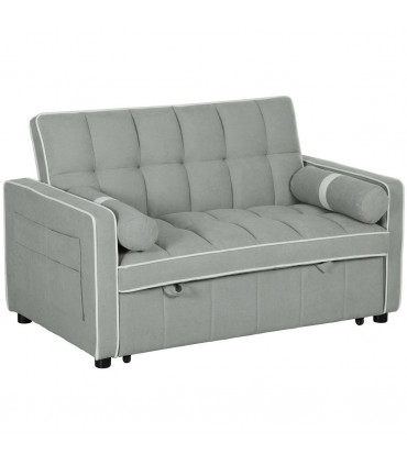 HOMCOM 2 Seater Pull Out Sofa Bed with Adjustable Backrest, Light Grey
