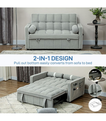 HOMCOM 2 Seater Pull Out Sofa Bed with Adjustable Backrest, Light Grey