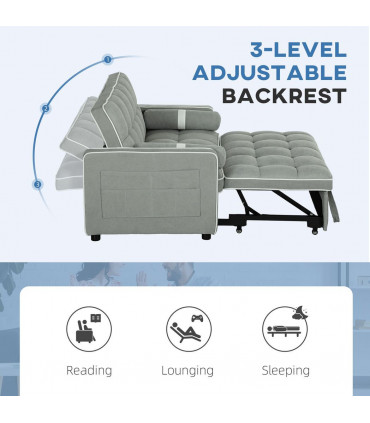 HOMCOM 2 Seater Pull Out Sofa Bed with Adjustable Backrest, Light Grey