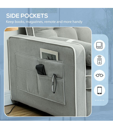 HOMCOM 2 Seater Pull Out Sofa Bed with Adjustable Backrest, Light Grey