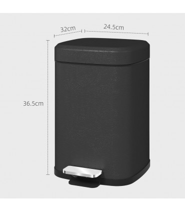 HOMCOM 12L Kitchen Pedal Bin, Metal Rubbish Bin with Soft-close Lid, Black