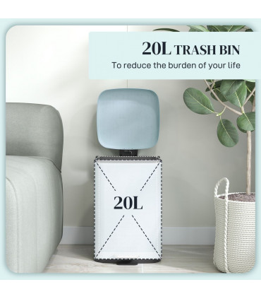 HOMCOM 20L Kitchen Pedal Bin, Metal Rubbish Bin with Soft-close Lid, Light Green