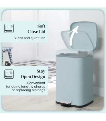 HOMCOM 20L Kitchen Pedal Bin, Metal Rubbish Bin with Soft-close Lid, Light Green