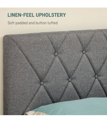 HOMCOM Double Bed Frame with 5-Level Adjustable Linen Headboard