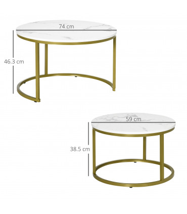 HOMCOM Marble Coffee Table Set of 2, Round Nest of Tables for Living Room