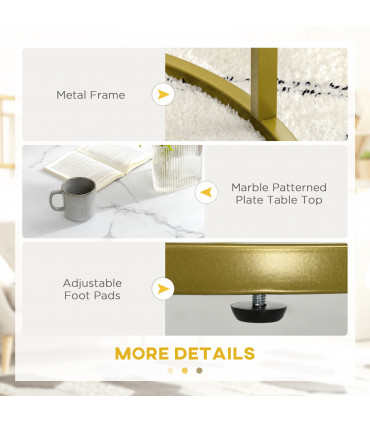 HOMCOM Marble Coffee Table Set of 2, Round Nest of Tables for Living Room