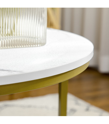 HOMCOM Marble Coffee Table Set of 2, Round Nest of Tables for Living Room