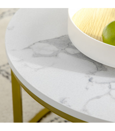 HOMCOM Marble Coffee Table Set of 2, Round Nest of Tables for Living Room