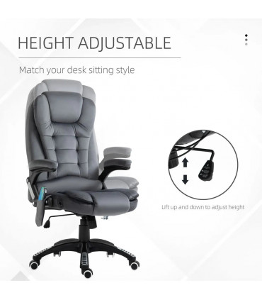 Executive Reclining Chair w/ Heating Massage Points Relaxing Headrest Grey