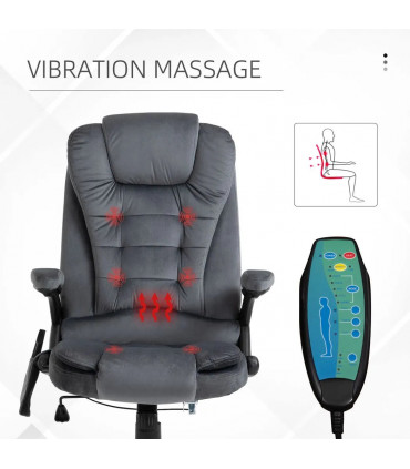 Executive Reclining Chair w/ Heating Massage Points Relaxing Headrest Grey