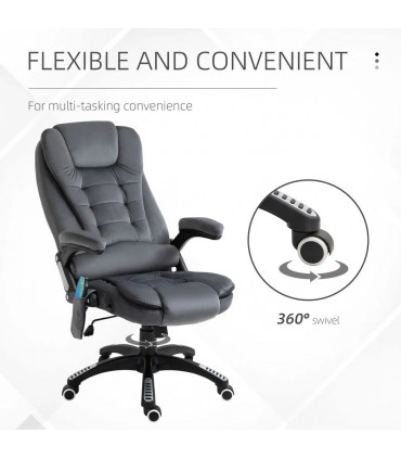 Executive Reclining Chair w/ Heating Massage Points Relaxing Headrest Grey
