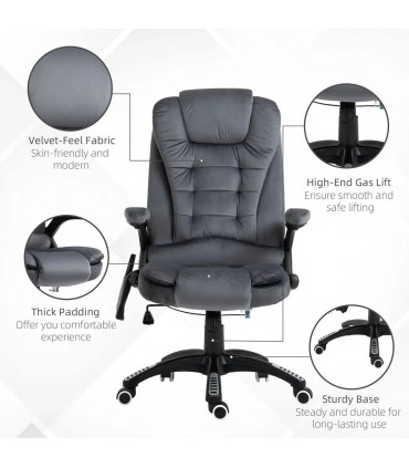 Executive Reclining Chair w/ Heating Massage Points Relaxing Headrest Grey