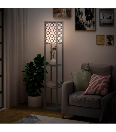 Floor Lamp 4-tier Open Shelves Wooden, 26L x 26W x 160Hcm-Black/White
